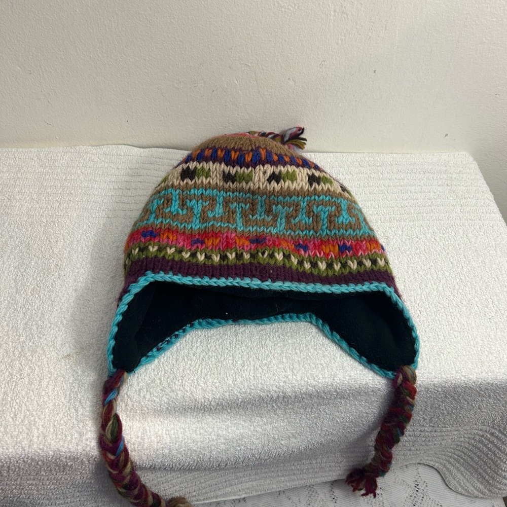Aran Sweater market Colorful Knit Hat with Earflaps wool